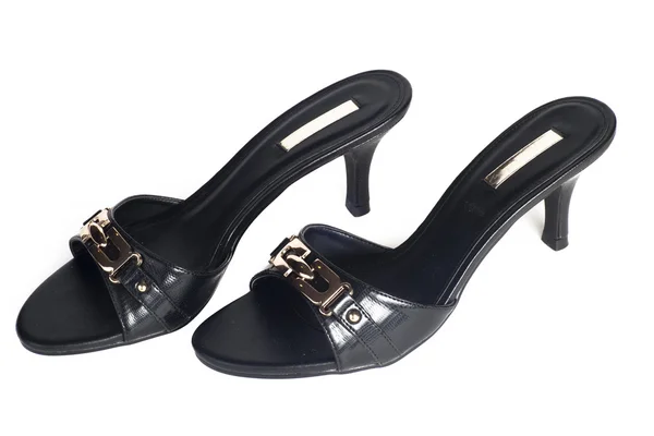 Пара чорних високих каблуків жіночого взуття — стокове фото