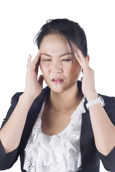 Stressed business woman with a headache isolate on white backgro — Stock Photo, Image