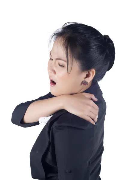 Portrait of asian business woman suffering from the pain and mas — Stock Photo, Image