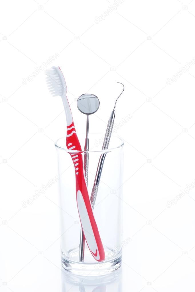 Toothbrush and Dental mirror - explorer in glass