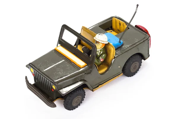 Vintage military toy car on white background — Stock Photo, Image