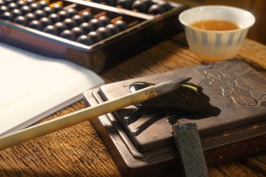 Çin eski Shop, el yazısının odak yakın çekim 