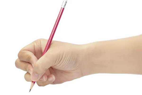 Χέρι που γράφει με κόκκινο μολύβι — Φωτογραφία Αρχείου