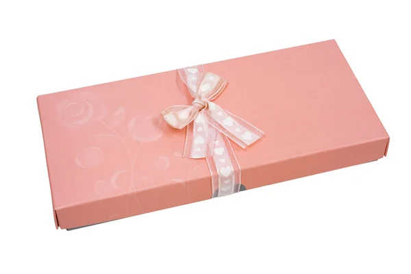Πολύχρωμο ροζ δώρο με τόξο που απομονώνονται σε λευκό — Φωτογραφία Αρχείου