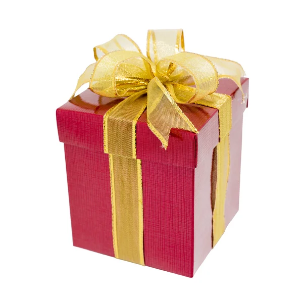 Kırmızı hediye kutusu ile altın şerit — Stok fotoğraf
