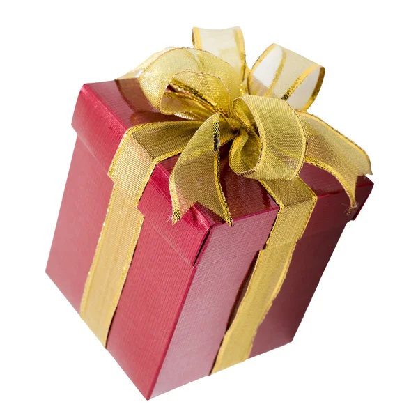 Caja de regalo roja con cinta de oro — Foto de Stock