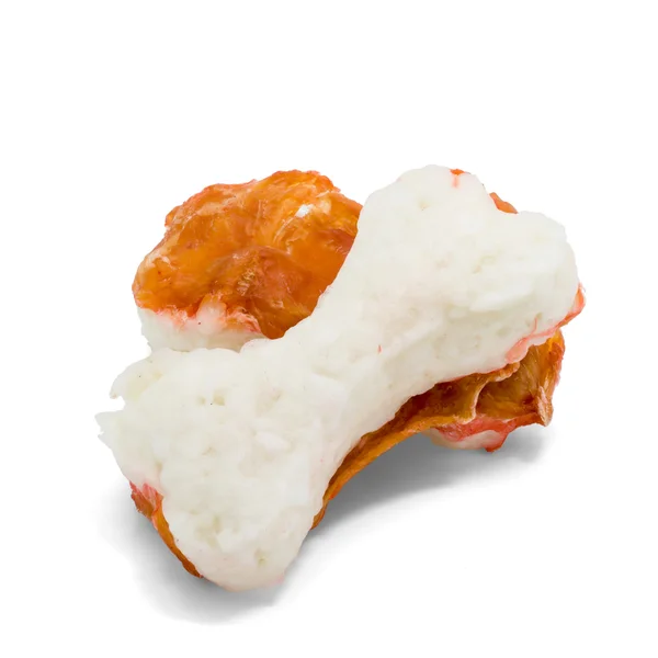Dog snack ,dried chicken meat wrap with milk dog bone — Stock Photo, Image