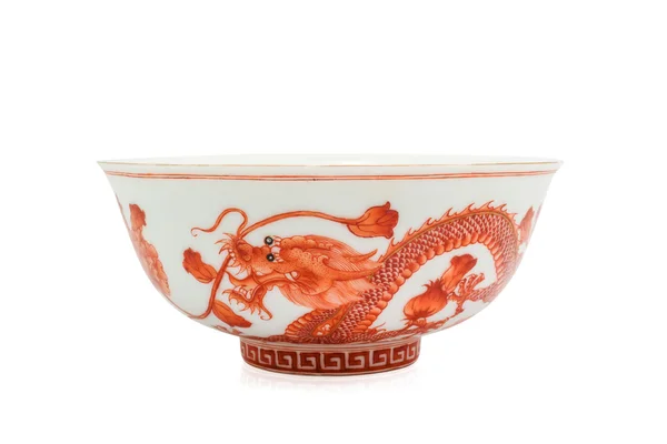 Chinese antieke kom met dragon en cygnet schilderij — Stockfoto