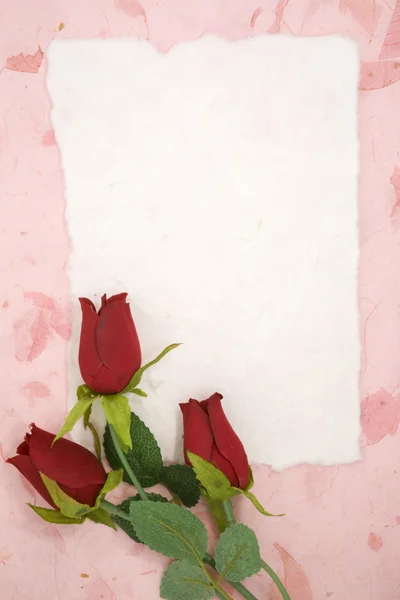 Papel em branco com rosa vermelha — Fotografia de Stock