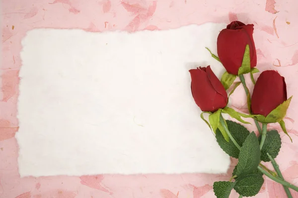 Papel em branco com rosa vermelha — Fotografia de Stock