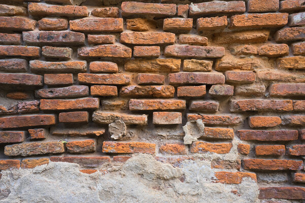 Old weathered brick wall fragment, use as background