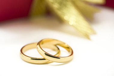 Alyans ve beyaz arka plan üzerinde yapay gül