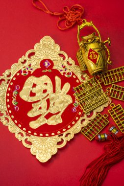 Chinese new year decorations and Auspicious ornaments on red bac