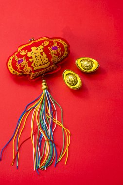 Chinese new year decorations and Auspicious ornaments on red bac