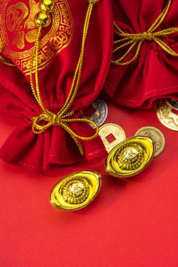 Chinese new year decorations and Auspicious ornaments on red bac