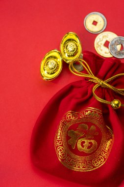 Chinese new year decorations and Auspicious ornaments on red bac