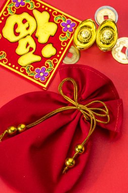 Chinese new year decorations and Auspicious ornaments on red bac