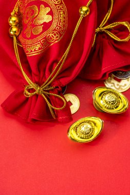 Chinese new year decorations and Auspicious ornaments on red bac