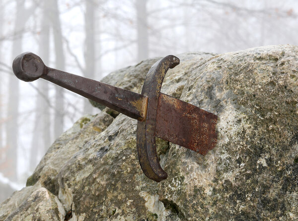 Легендарный меч Экскалибура в камень в середине fo
