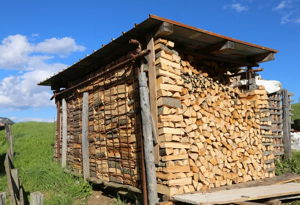Logs of a woodpile in the Woodshed — Stock Photo, Image