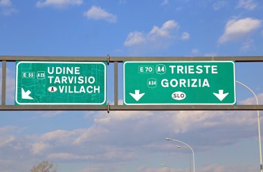 yön yol işaretiyle Trieste şehir ve Udine TH