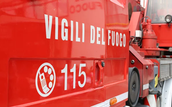 Words VIGILI DEL FUOCO meaning firefighters on the Italian fire — Stock Photo, Image