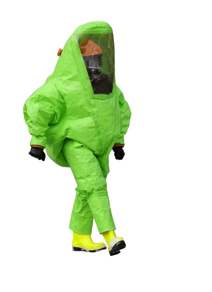 Man with green protective gear against biological risk — Stock Photo, Image