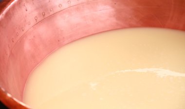 bakır kap süt ve peynir altı suyu chee imalatı için