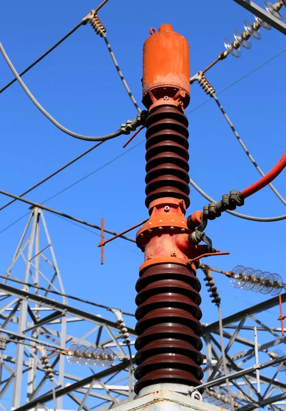 Detaljer om One Big Red breaker i den elektriske station - Stock-foto