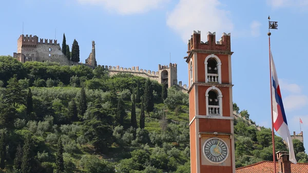 Ancient tower and the castle in Marostica Town in Italy