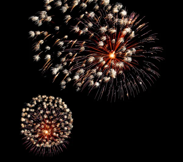 Show s velkým pestrobarevným ohňostrojem v temné noci — Stock fotografie