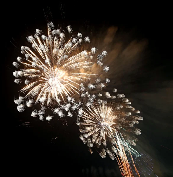 Espectáculo con fuegos artificiales de colores en la noche oscura —  Fotos de Stock