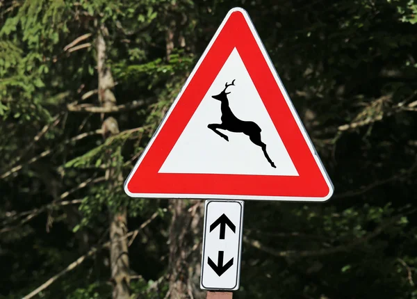 Verkeersbord waarschuwing kruising herten — Stockfoto