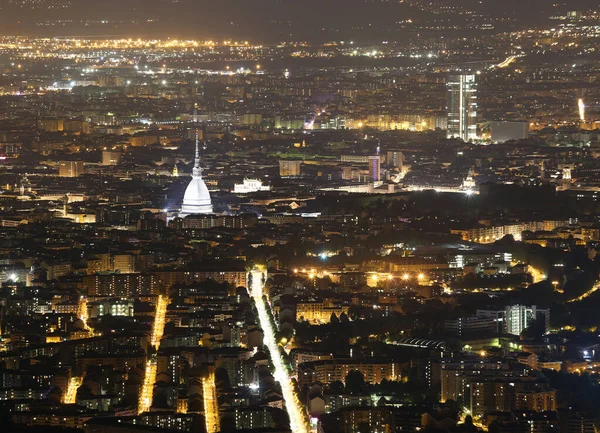 Impresionante Vista Nocturna Ciudad Turín Italia Vista Desde Arriba — Foto de Stock