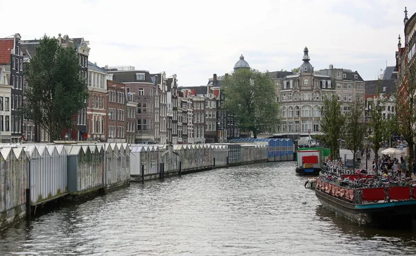 Waterway Amsterdam Netherlands Houseboats Flower Market — Stock Photo, Image