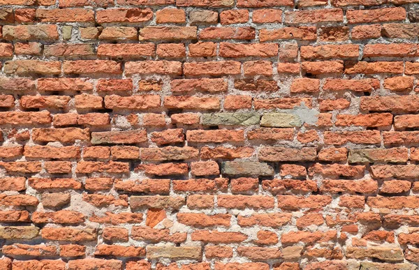 Muro Ladrillo Rojo Construido Por Albañiles Con Arena Cal Cemento —  Fotos de Stock