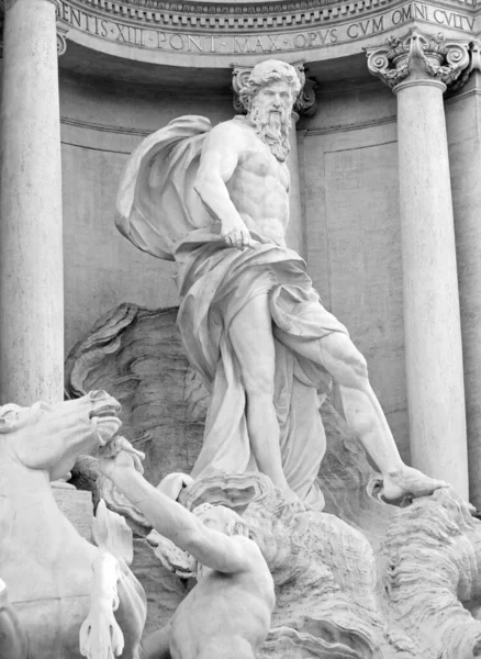 Statue God Neptune Trevi Fountain Rome Black White Effect Enhance — Stock Photo, Image