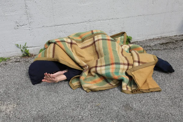 Homeless Sleeps Floor Blanket Hoodie — Stock Photo, Image