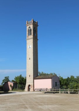 high bell tower large square of the locality called Lio Piccolo in the province of Venice