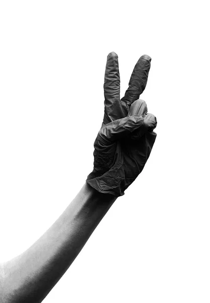 Hand Surgical Glove Sign Index Middle Finger Which Means Victory — Foto Stock