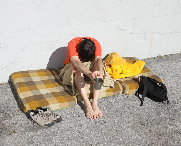 Very Poor Man Who Lives Situation Extreme Suffering Who Begs — Stockfoto