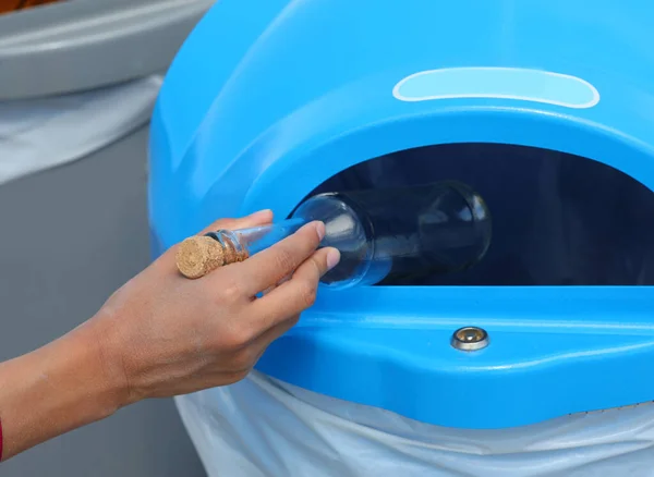 Trash Recycling Glass Bottle Thrown Hand — Stock Fotó