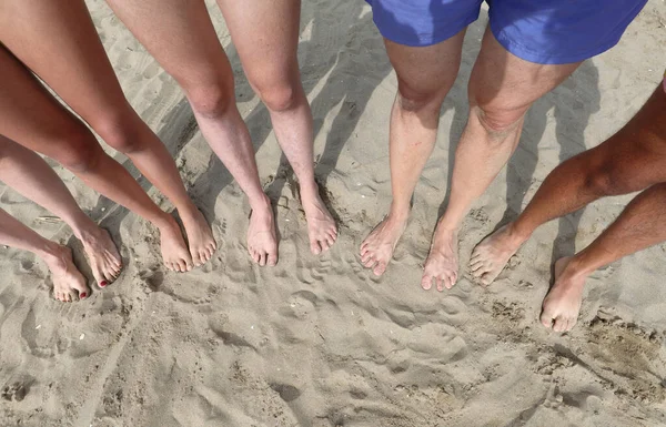 Ten Legs Feet Family Five Sandy Beach Summer — Stockfoto