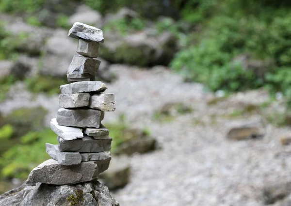 High Stack Rocks Mountains Called Cairn Climbers Small Man Symbol — Fotografia de Stock