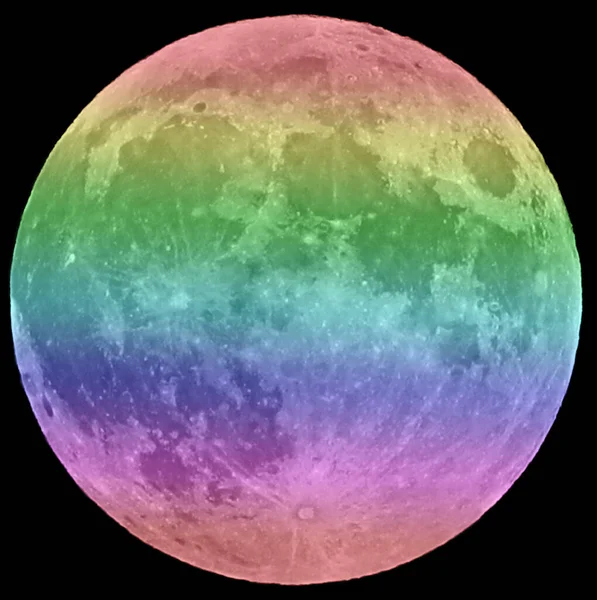 Multicolored Big Moon Black Sky Stars Midnight — 图库照片