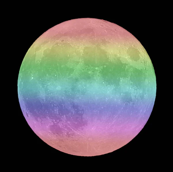 五彩斑斓的大月亮在漆黑的夜空中 午夜时分没有星星 — 图库照片