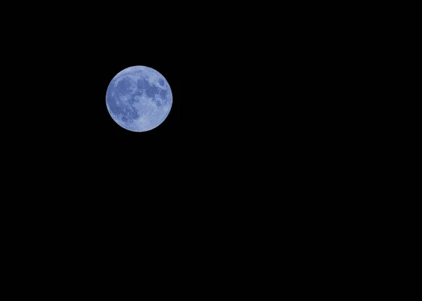 Big Blue Moon Zwarte Hemel Whitout Sterren Middernacht — Stockfoto