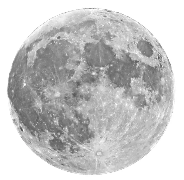 Super Moon Med Synliga Kratrar Vit Bakgrund — Stockfoto