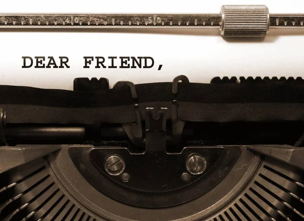 Text Dear Friend Written Vintage Typewriter White Sheet — Stock Photo, Image