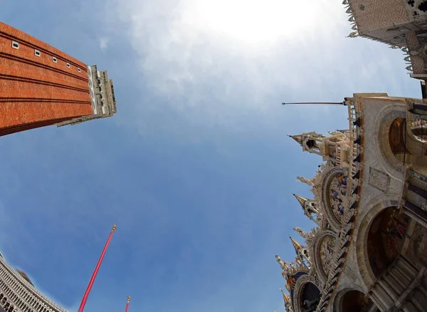 Torre Sino Veneza Com Basílica São Marcos Fotografada Com Lente — Fotografia de Stock